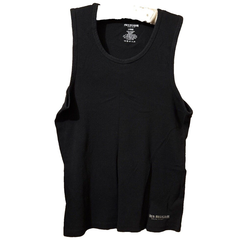 Women’s True Religion Black Ribbed Tank Top Logo Size Large
